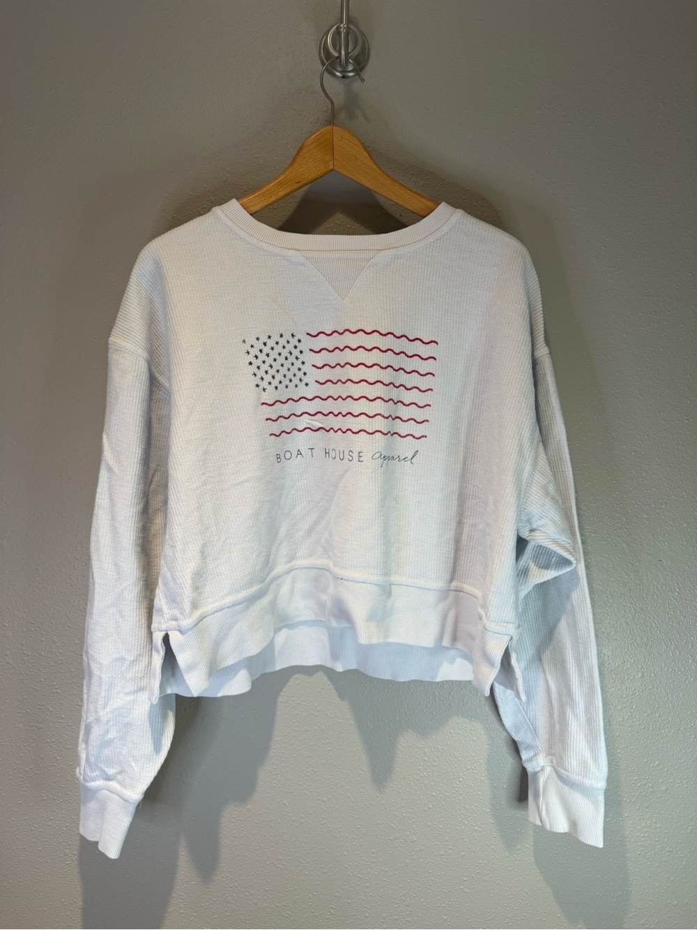 Boat House Apparel American Flag Waffle Knit Top - White Size Large